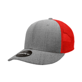 Decky 6 Panel Mid Profile Structured Cotton Trucker | Decky 4006 Heather Grey/Red OSFM