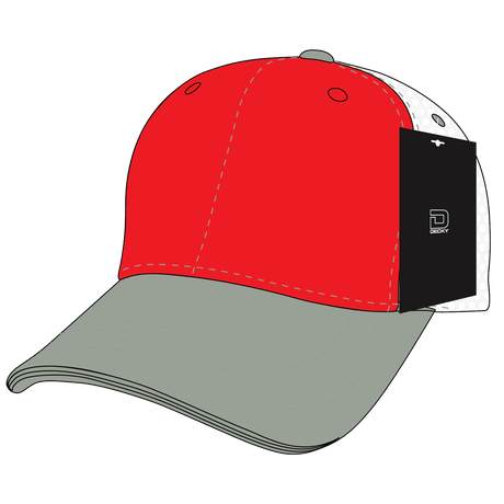 Decky 6 Panel Mid Profile Structured Cotton Trucker | Decky 4006 Heather Grey/Red/White OSFM