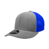 Decky 6 Panel Mid Profile Structured Cotton Trucker | Decky 4006 Heather Grey/Royal OSFM