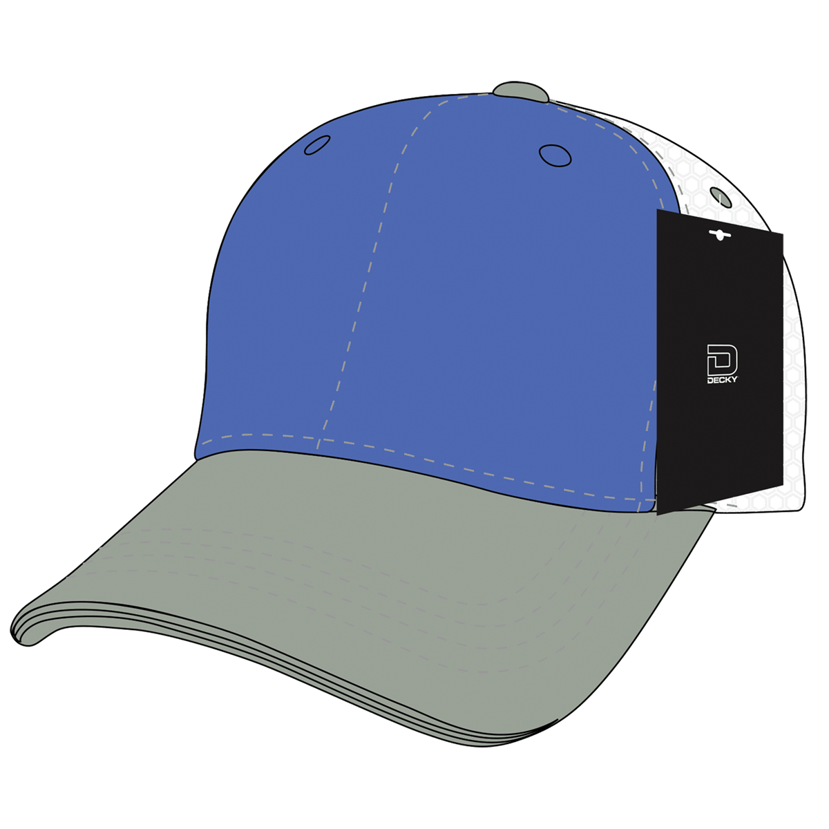 Decky 6 Panel Mid Profile Structured Cotton Trucker | Decky 4006 Heather Grey/Royal/White OSFM