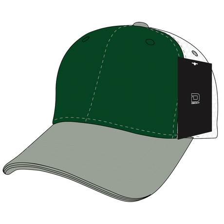 Decky 6 Panel Mid Profile Structured Cotton Trucker | Decky 4006 HeatherGrey/Forest/White OSFM