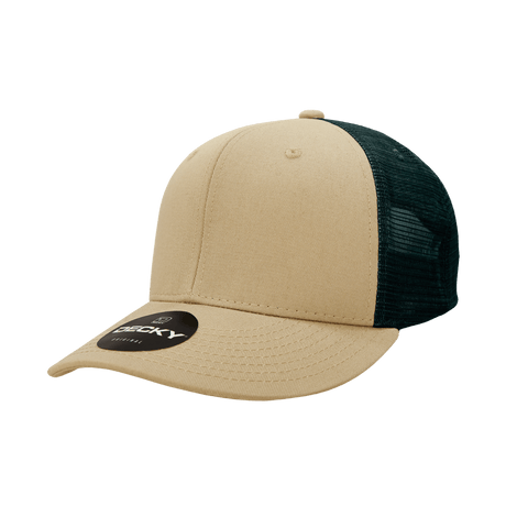 Decky 6 Panel Mid Profile Structured Cotton Trucker | Decky 4006 Khaki/Forest OSFM