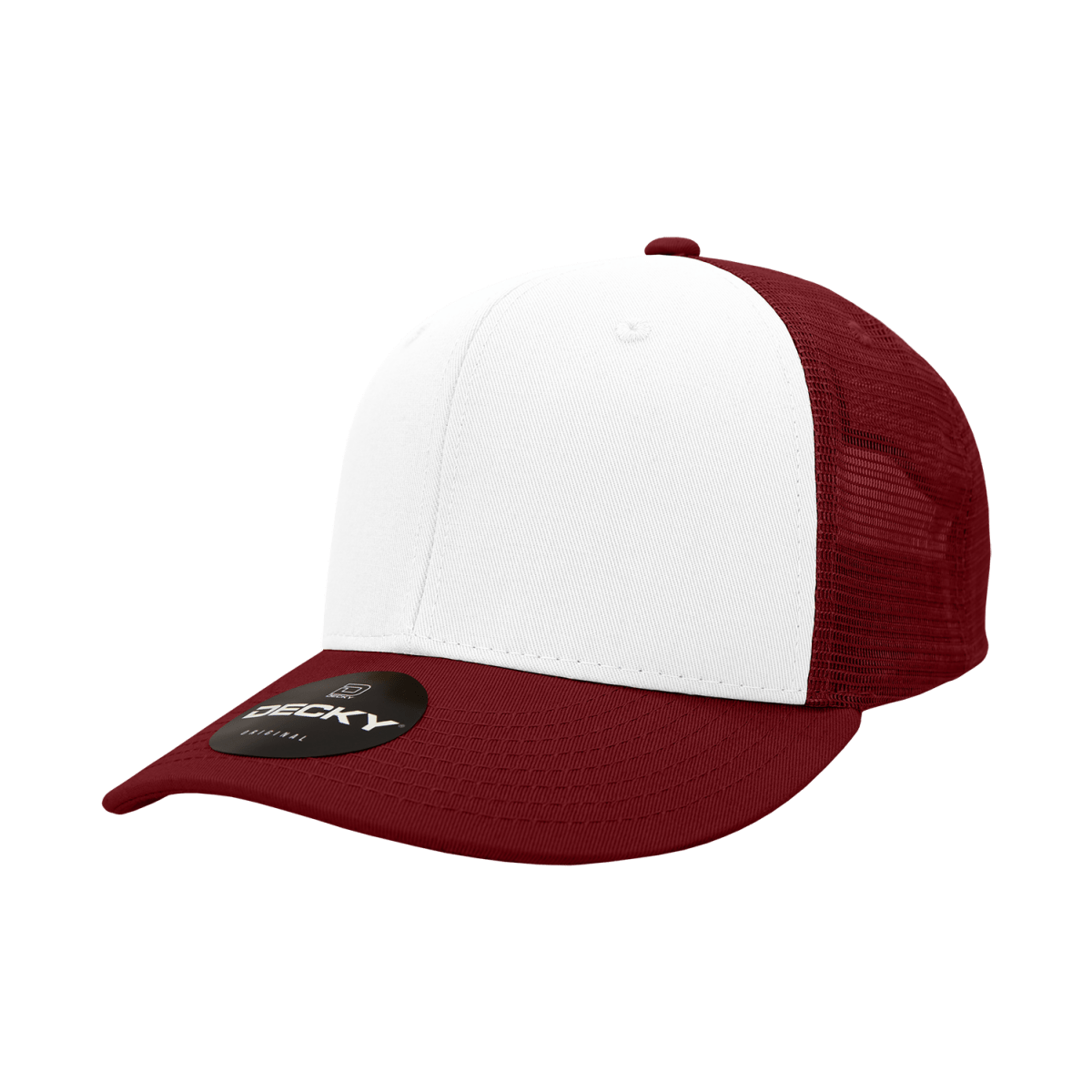Decky 6 Panel Mid Profile Structured Cotton Trucker | Decky 4006 Maroon/White/Maroon OSFM