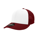 Decky 6 Panel Mid Profile Structured Cotton Trucker | Decky 4006 Maroon/White/Maroon OSFM