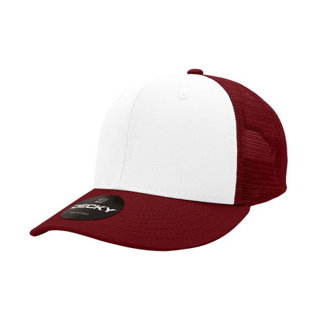 Decky 6 Panel Mid Profile Structured Cotton Trucker | Decky 4006 Maroon/White/Maroon OSFM