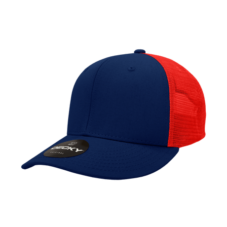 Decky 6 Panel Mid Profile Structured Cotton Trucker | Decky 4006 Navy /Red OSFM