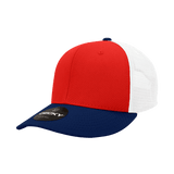 Decky 6 Panel Mid Profile Structured Cotton Trucker | Decky 4006 Navy/Red/White OSFM