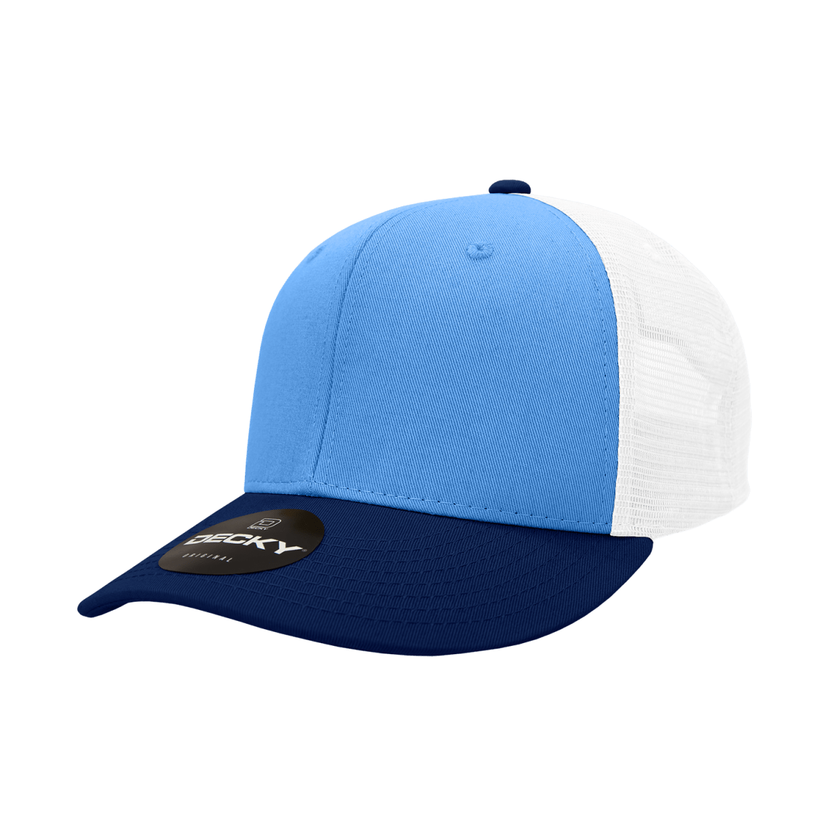 Decky 6 Panel Mid Profile Structured Cotton Trucker | Decky 4006 Navy/Sky/White OSFM