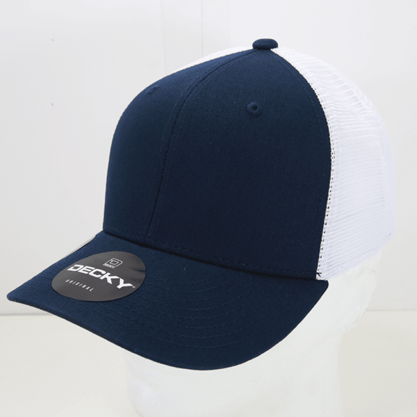 Decky 6 Panel Mid Profile Structured Cotton Trucker | Decky 4006 Navy/White OSFM