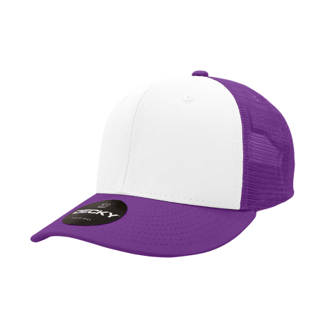 Decky 6 Panel Mid Profile Structured Cotton Trucker | Decky 4006 Purple/White/Purple OSFM