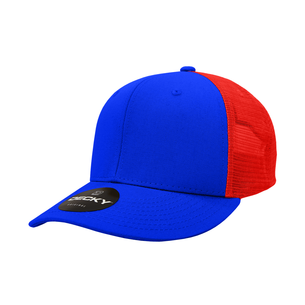 Decky 6 Panel Mid Profile Structured Cotton Trucker | Decky 4006 Royal/Red OSFM