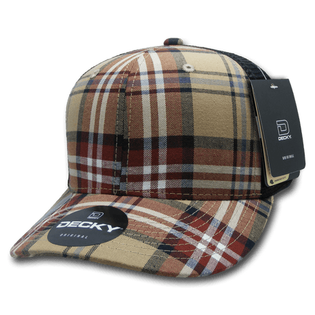 Decky 6 Panel Mid Profile Structured Plaid Trucker | Decky 6018 6018 - 189 OSFM