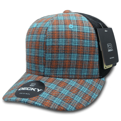 Decky 6 Panel Mid Profile Structured Plaid Trucker | Decky 6018 6018 - 250 OSFM