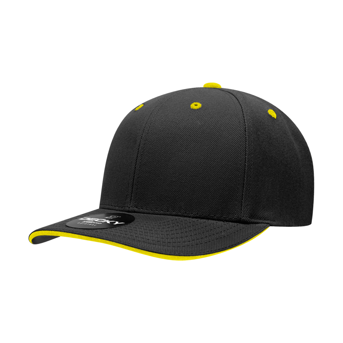 Decky 6 Panel Mid Profile Structured Sandwich Bill Cap | Decky 2003 Black/Gold OSFM Hats