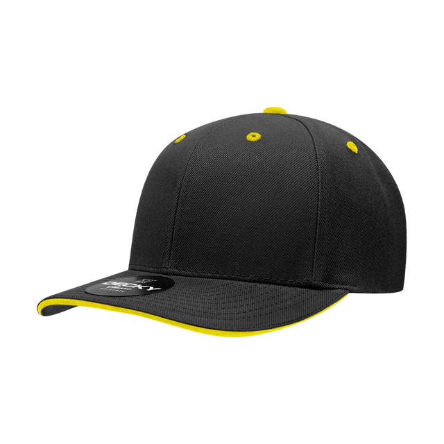 Decky 6 Panel Mid Profile Structured Sandwich Bill Cap | Decky 2003 Black/Gold OSFM Hats