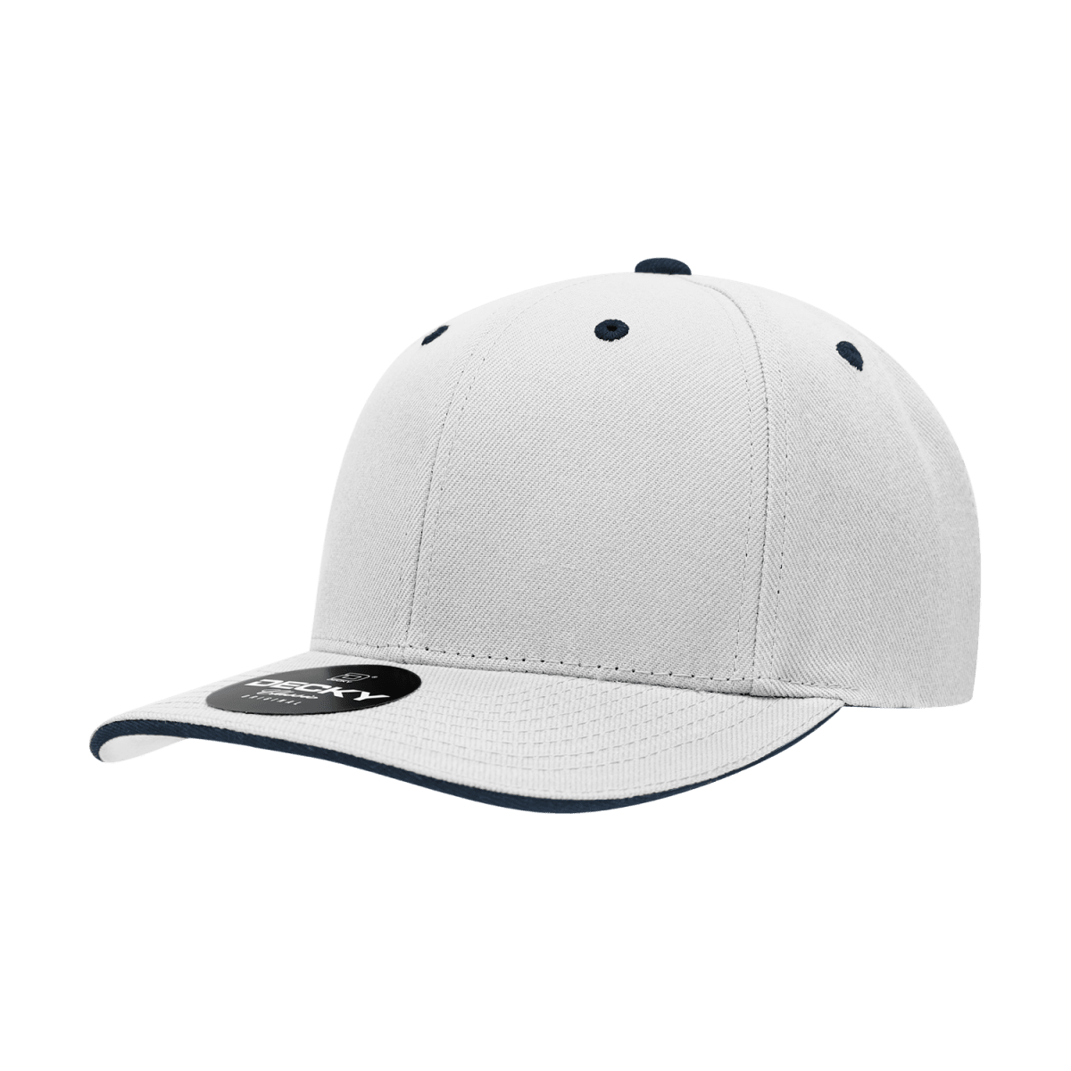 Decky 6 Panel Mid Profile Structured Sandwich Bill Cap | Decky 2003 White/Navy OSFM Hats