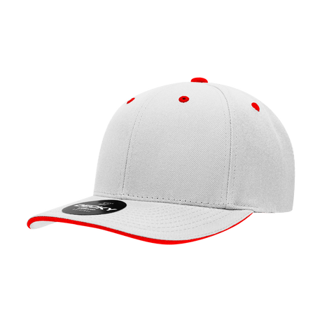 Decky 6 Panel Mid Profile Structured Sandwich Bill Cap | Decky 2003 White/Red OSFM Hats