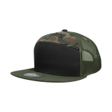 Decky 7 Panel High Profile Structured Cotton Blend Trucker | Decky 1133 Black/Woodland/Olive Standard