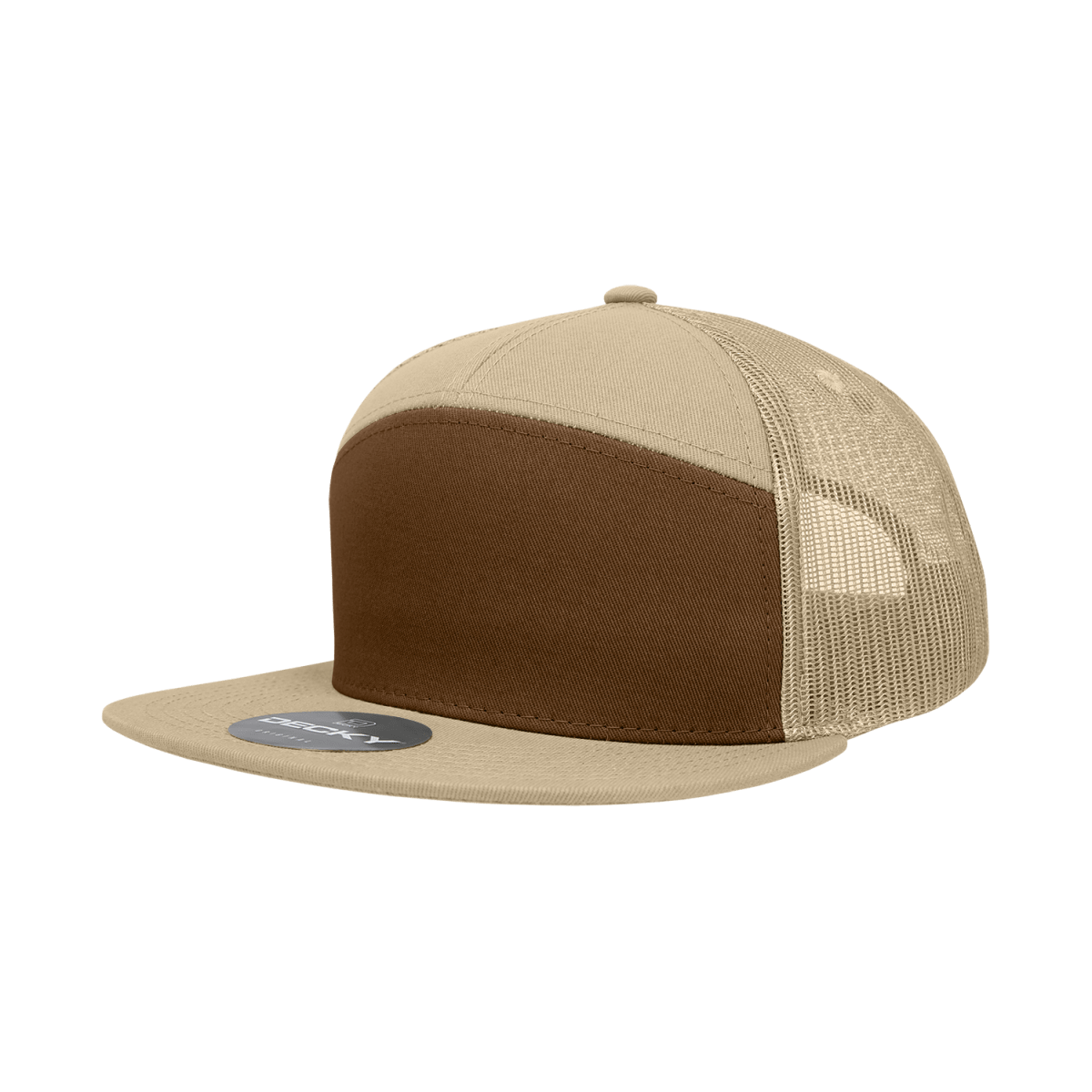 Decky 7 Panel High Profile Structured Cotton Blend Trucker | Decky 1133 Brown/Khaki/Khaki Standard