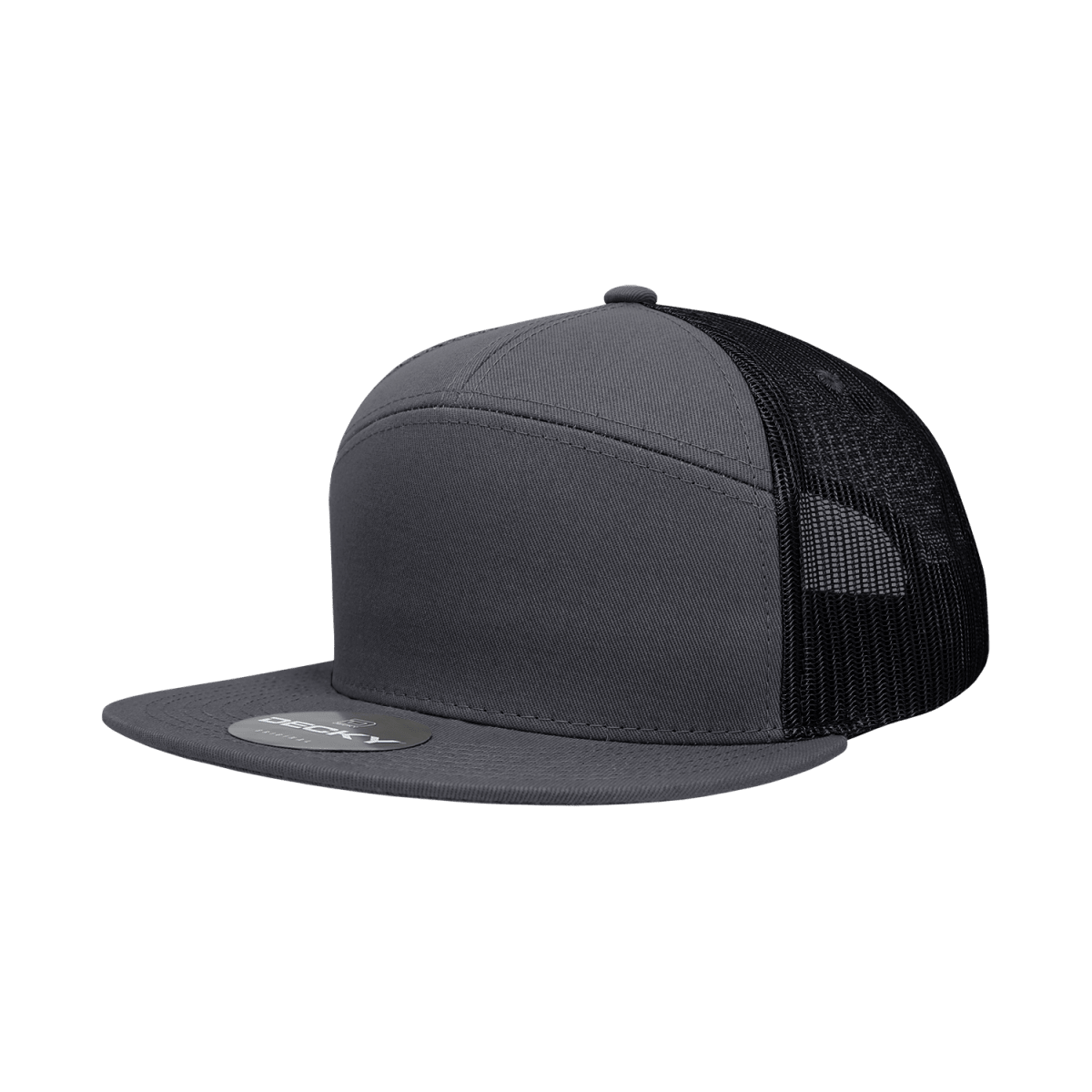 Decky 7 Panel High Profile Structured Cotton Blend Trucker | Decky 1133 Charcoal/Charcoal/Black Standard