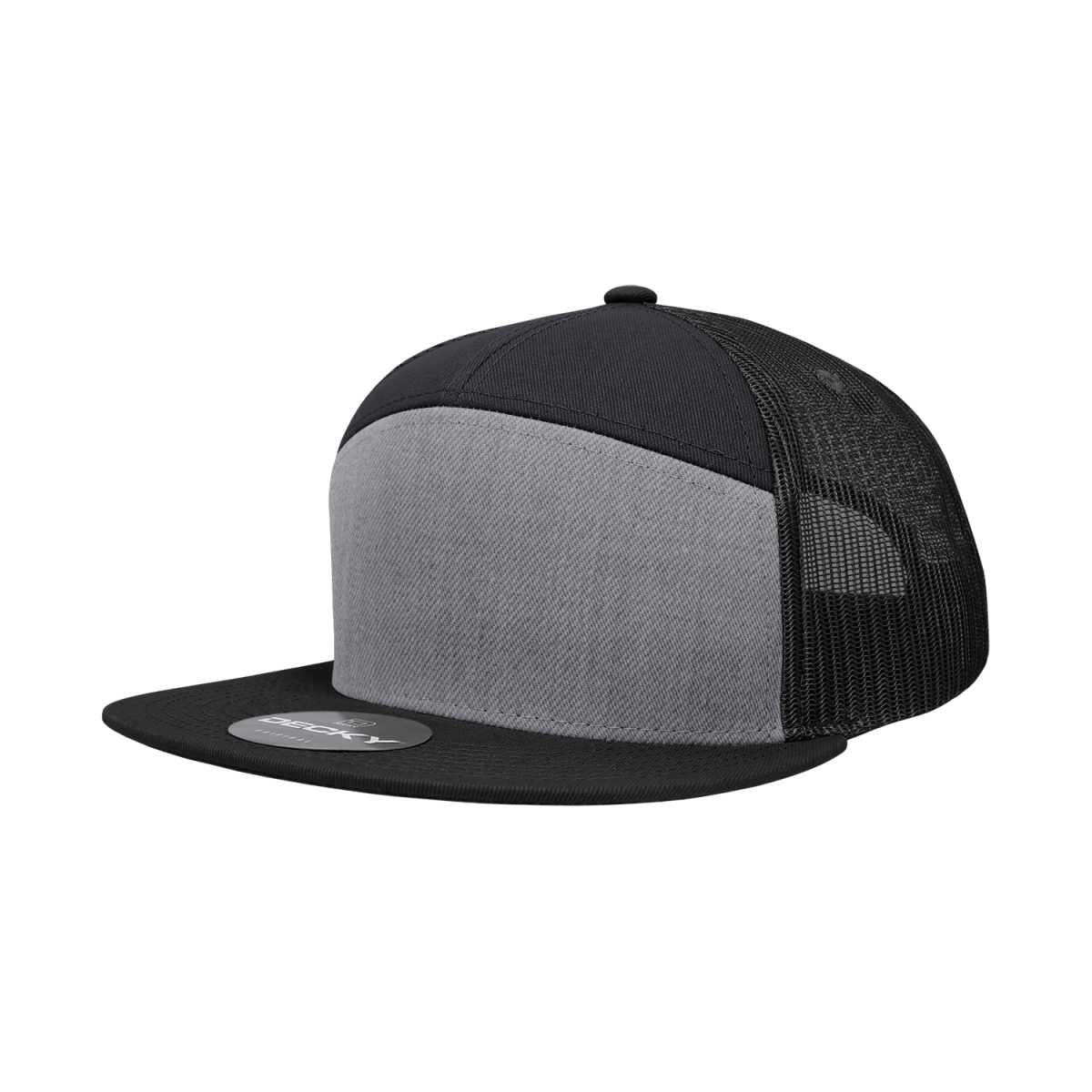 Decky 7 Panel High Profile Structured Cotton Blend Trucker | Decky 1133 Heather Grey/Black/Black Standard