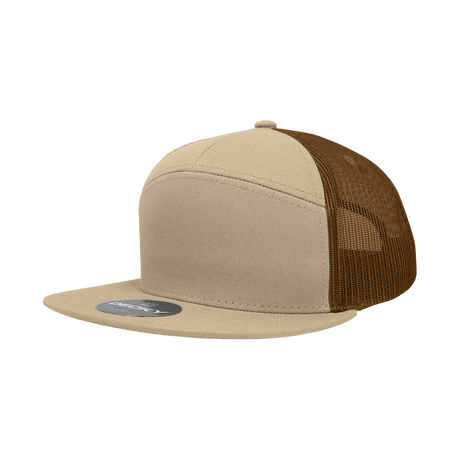 Decky 7 Panel High Profile Structured Cotton Blend Trucker | Decky 1133 Khaki/Khaki/Brown Standard