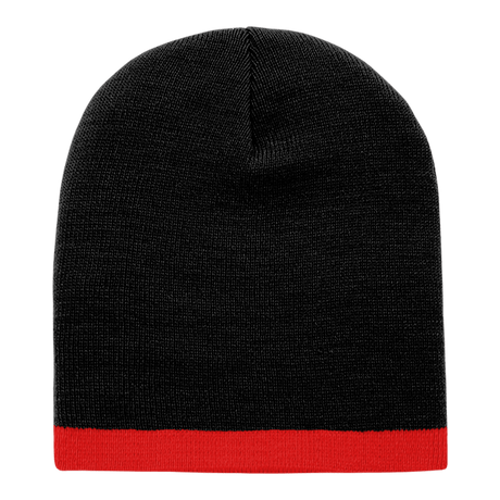 Decky Acrylic/Polyester Striped Short Beanie | Decky 8007 Black/Red OSFM Beanies