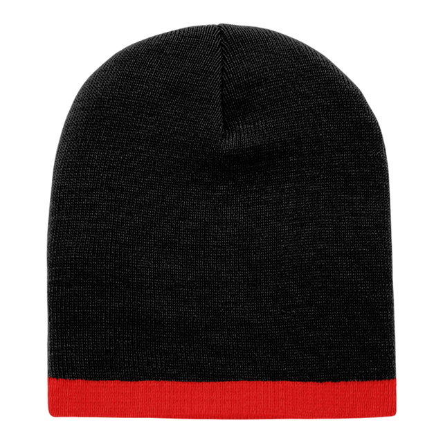 Decky Acrylic/Polyester Striped Short Beanie | Decky 8007 Black/Red OSFM Beanies