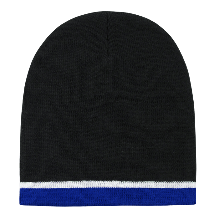Decky Double Striped Beanie | Decky 8015 Blk/Wht/Ryl OSFM Beanies