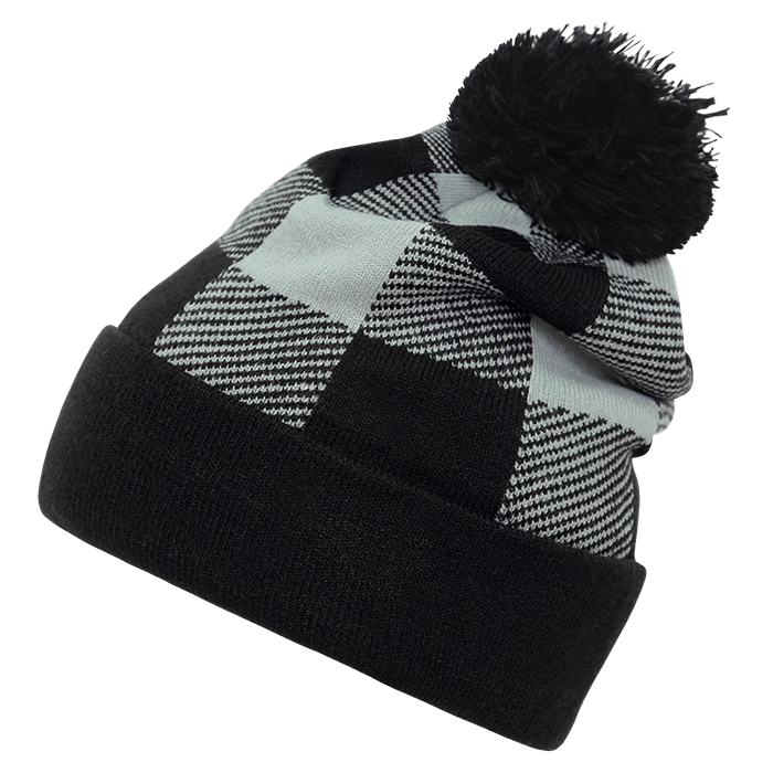 Decky Pom Plaid Beanie | Decky 8028 Black OSFM Beanies