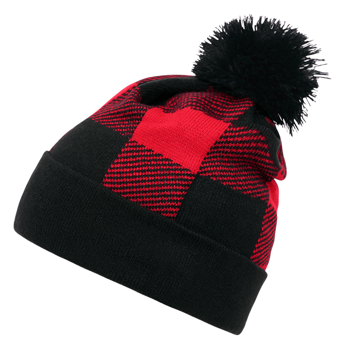 Decky Pom Plaid Beanie | Decky 8028 Red OSFM Beanies