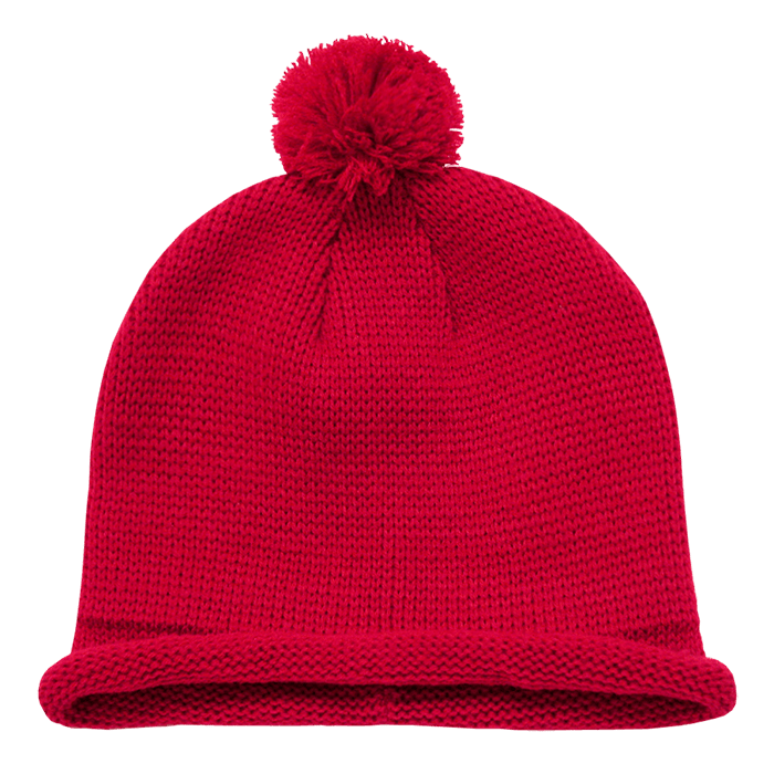 Decky Solid RollUp Beanie w/PomPom | Decky 611A Red OSFM Beanies