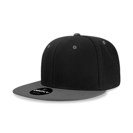 Decky Women's 6 Panel High Profile Structured Acrylic/Polyester Snapback | Decky 5121 Black/Charcoal OSFM