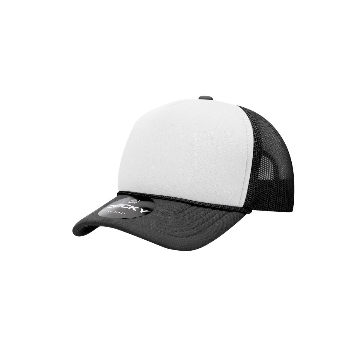 Decky Youth 5 Panel Mid Profile Structured Foam Trucker | Decky 7010 Black/White/Black Standard