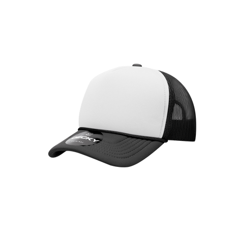 Decky Youth 5 Panel Mid Profile Structured Foam Trucker | Decky 7010 Black/White/Black Standard