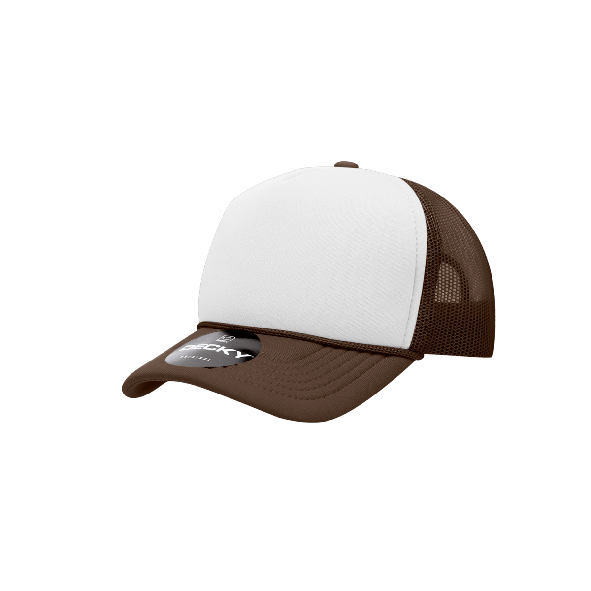 Decky Youth 5 Panel Mid Profile Structured Foam Trucker | Decky 7010 Brown/White/Brown Standard