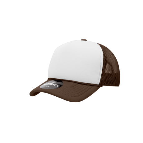 Decky Youth 5 Panel Mid Profile Structured Foam Trucker | Decky 7010 Brown/White/Brown Standard