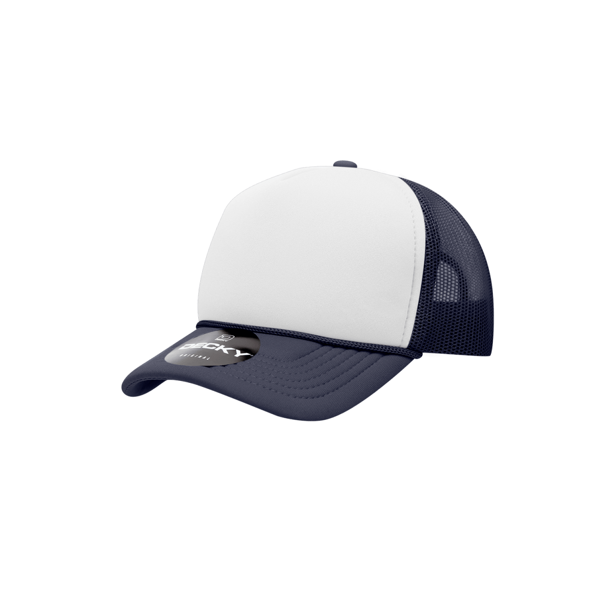 Decky Youth 5 Panel Mid Profile Structured Foam Trucker | Decky 7010 Navy/White/Navy Standard
