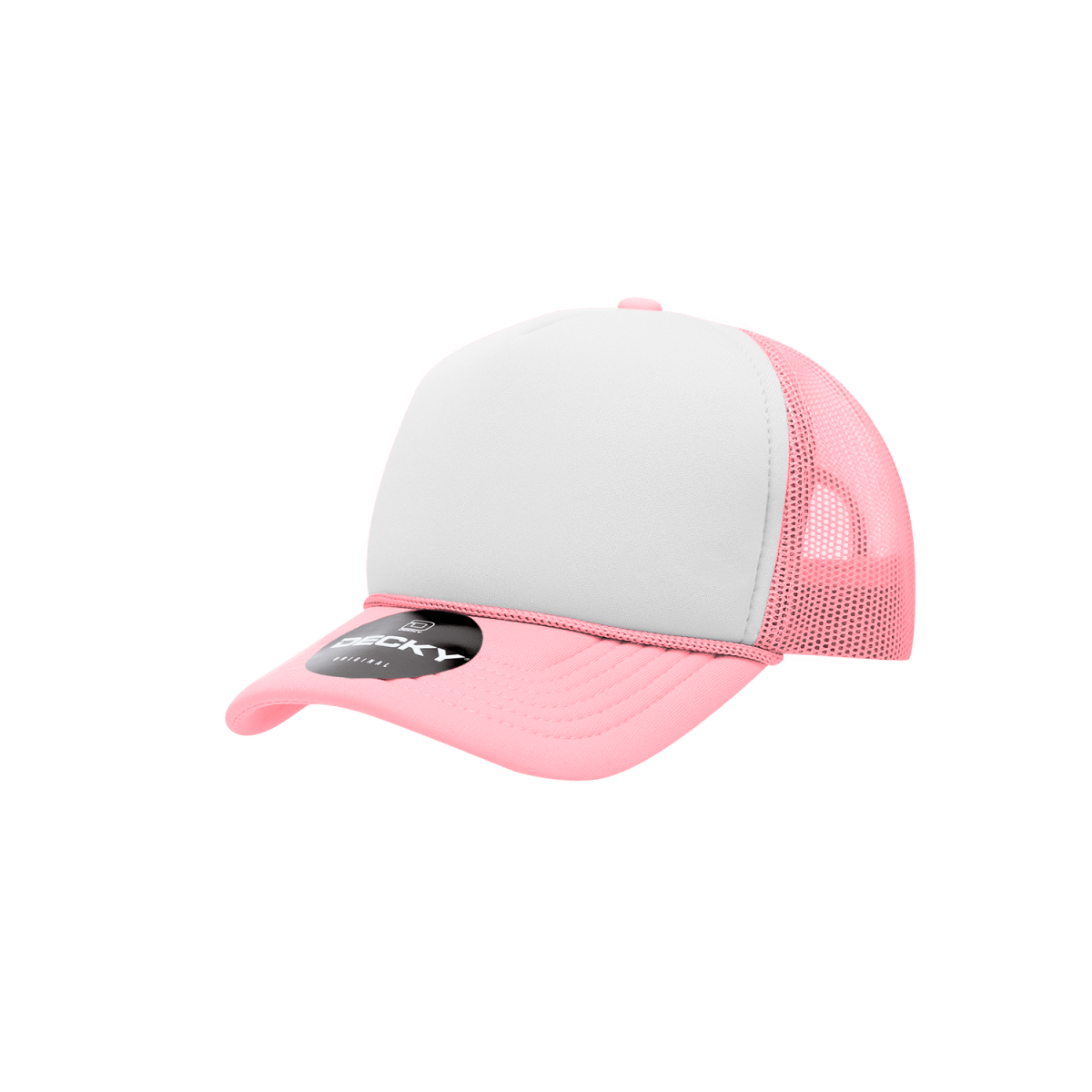 Decky Youth 5 Panel Mid Profile Structured Foam Trucker | Decky 7010 Pink/White/Pink Standard