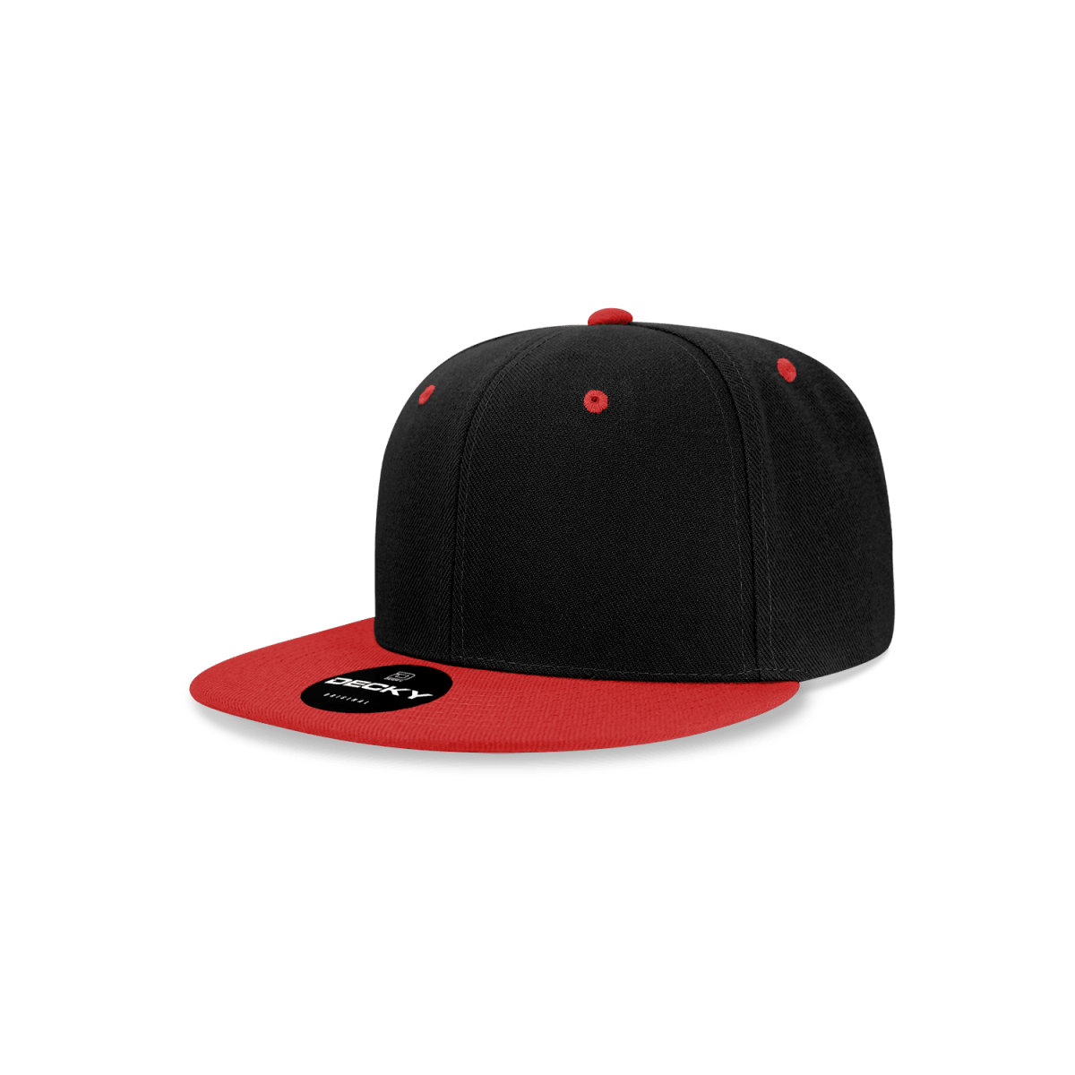 Decky Youth 6 Panel High Profile Structured Acrylic/Polyester Snapback | Decky 7011 Black/Red OSFM