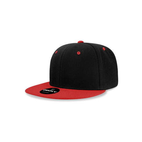 Decky Youth 6 Panel High Profile Structured Acrylic/Polyester Snapback | Decky 7011 Black/Red OSFM