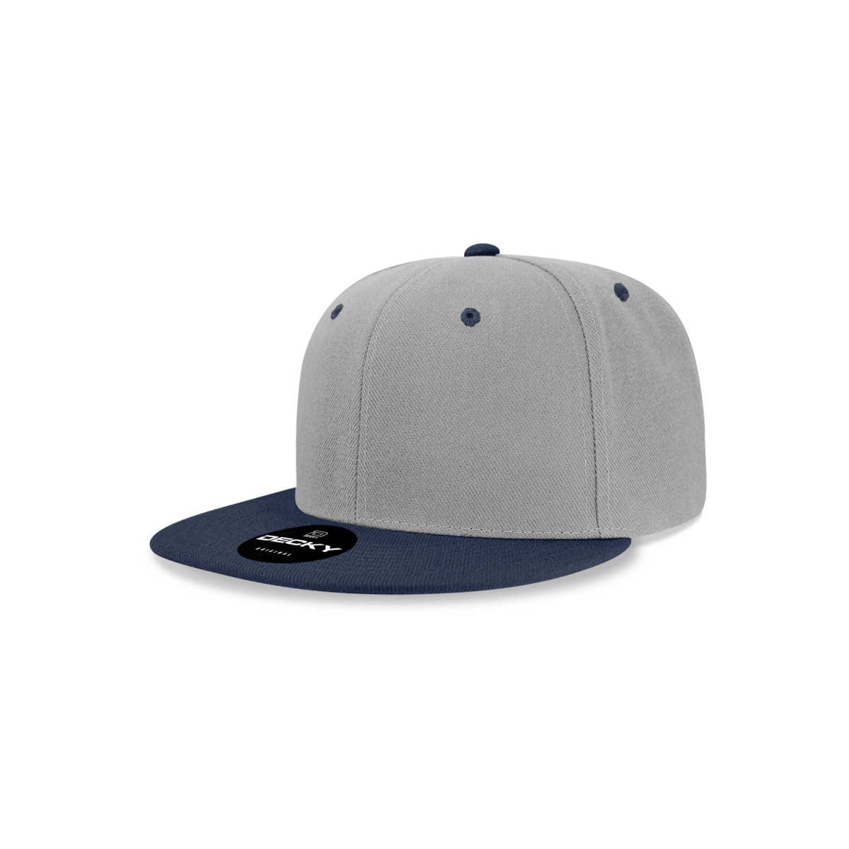 Decky Youth 6 Panel High Profile Structured Acrylic/Polyester Snapback | Decky 7011 Grey/Navy OSFM