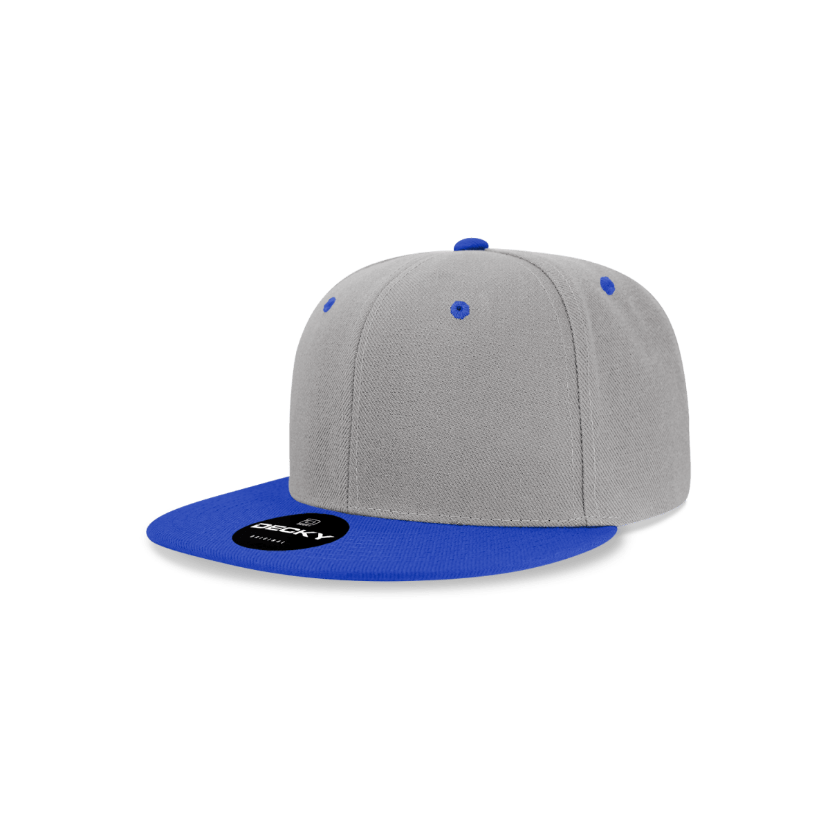 Decky Youth 6 Panel High Profile Structured Acrylic/Polyester Snapback | Decky 7011 Grey/Royal OSFM