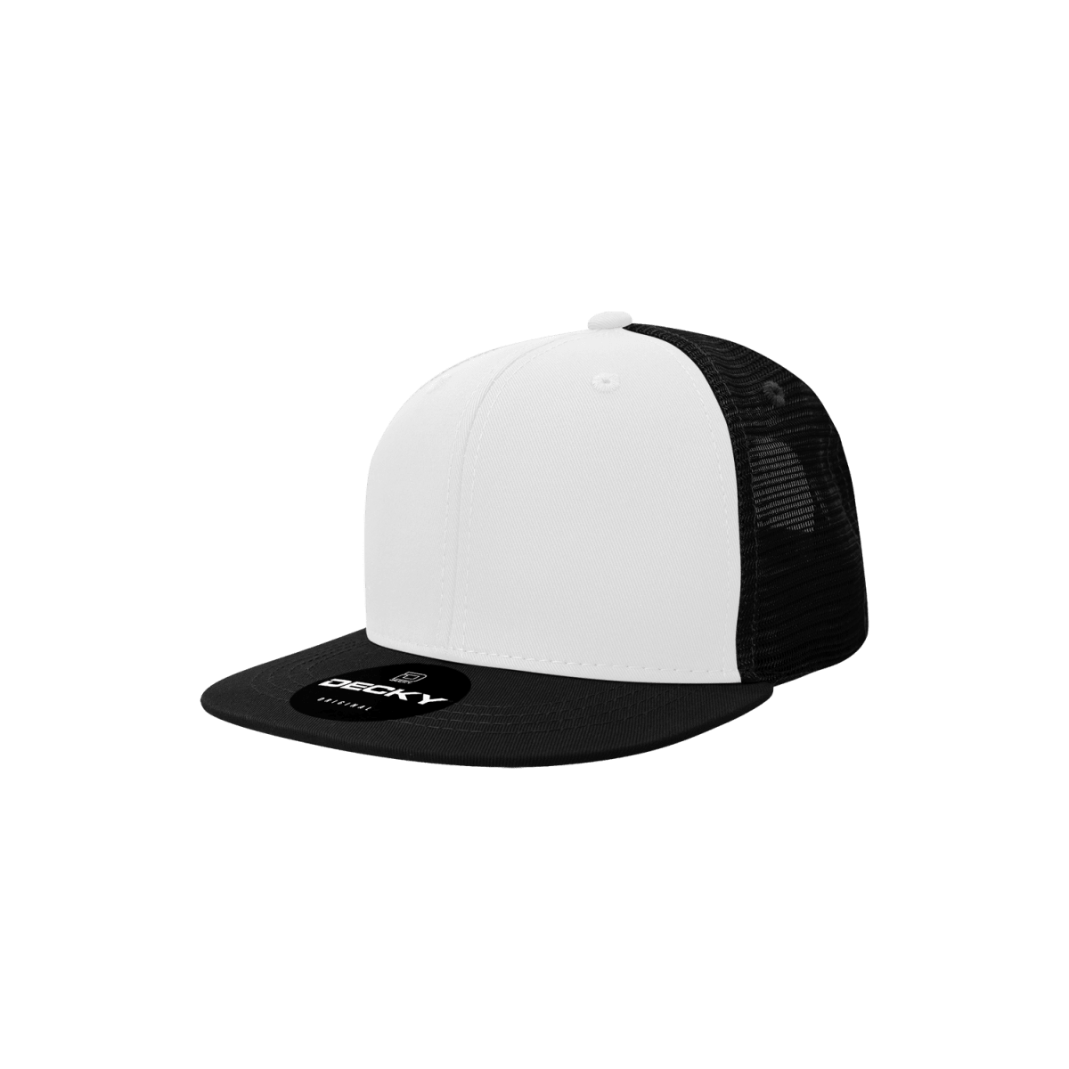 Decky Youth 6 Panel High Profile Structured Cotton Trucker | Decky 5010 Black/White/Black Standard