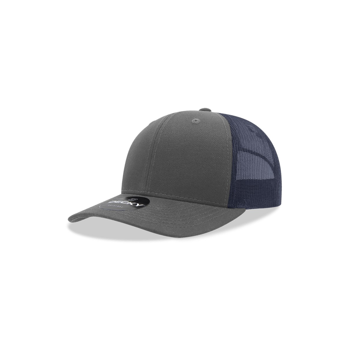 Decky Youth 6 Panel Mid Profile Structured Cotton Trucker | Decky 5019 Charcoal/Navy Standard