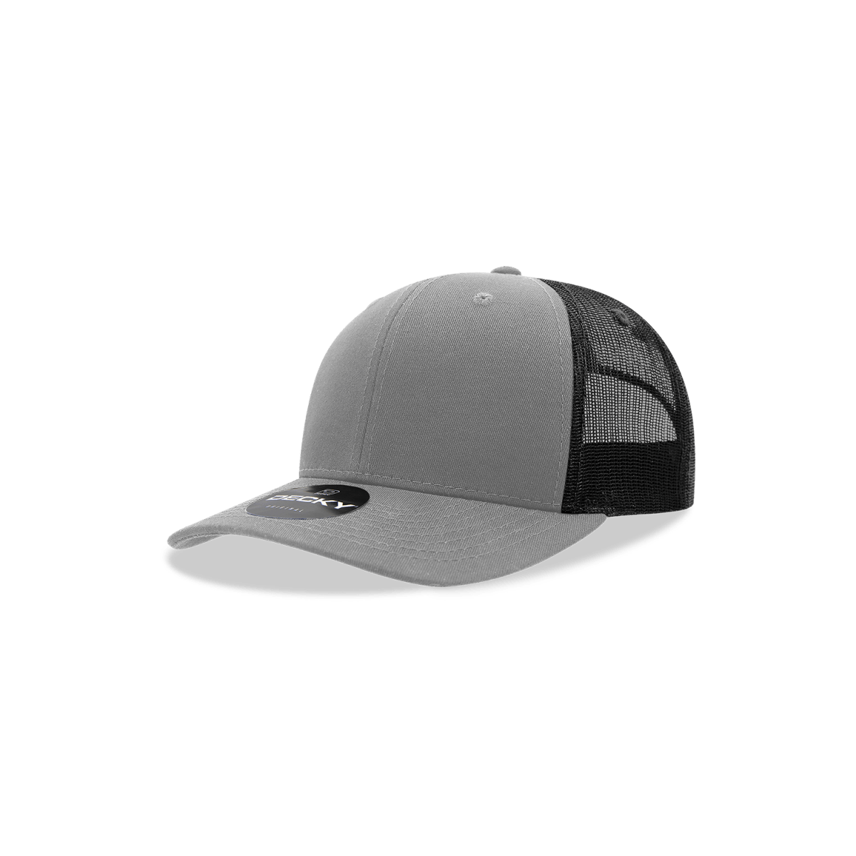 Decky Youth 6 Panel Mid Profile Structured Cotton Trucker | Decky 5019 Grey/Black Standard