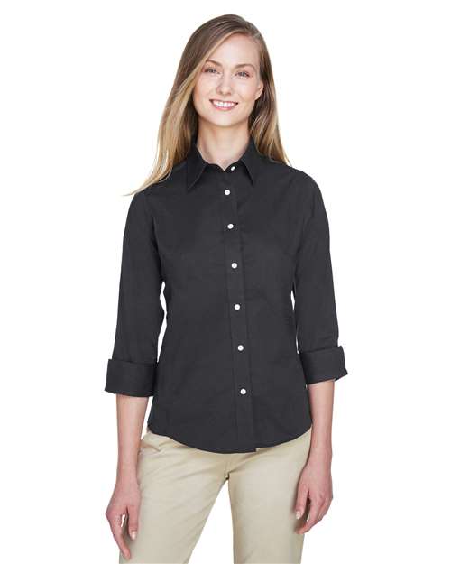 Devon & Jones Women's Perfect Fit™ Three - Quarter Sleeve Stretch Poplin Dress Shirt - Devon & Jones 13337 Black XS