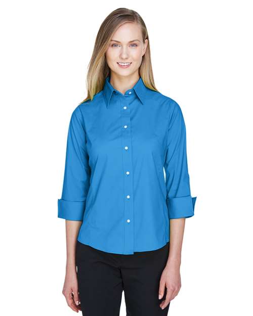 Devon & Jones Women's Perfect Fit™ Three - Quarter Sleeve Stretch Poplin Dress Shirt - Devon & Jones 13337 French Blue XS