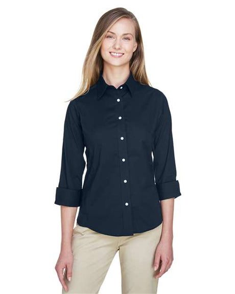 Devon & Jones Women's Perfect Fit™ Three - Quarter Sleeve Stretch Poplin Dress Shirt - Devon & Jones 13337 Navy XS