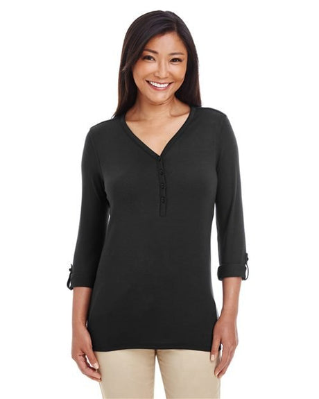 Devon & Jones Women's Perfect Fit™ Y - Placket Convertible Sleeve Knit Top - Devon & Jones 13190 Black XS